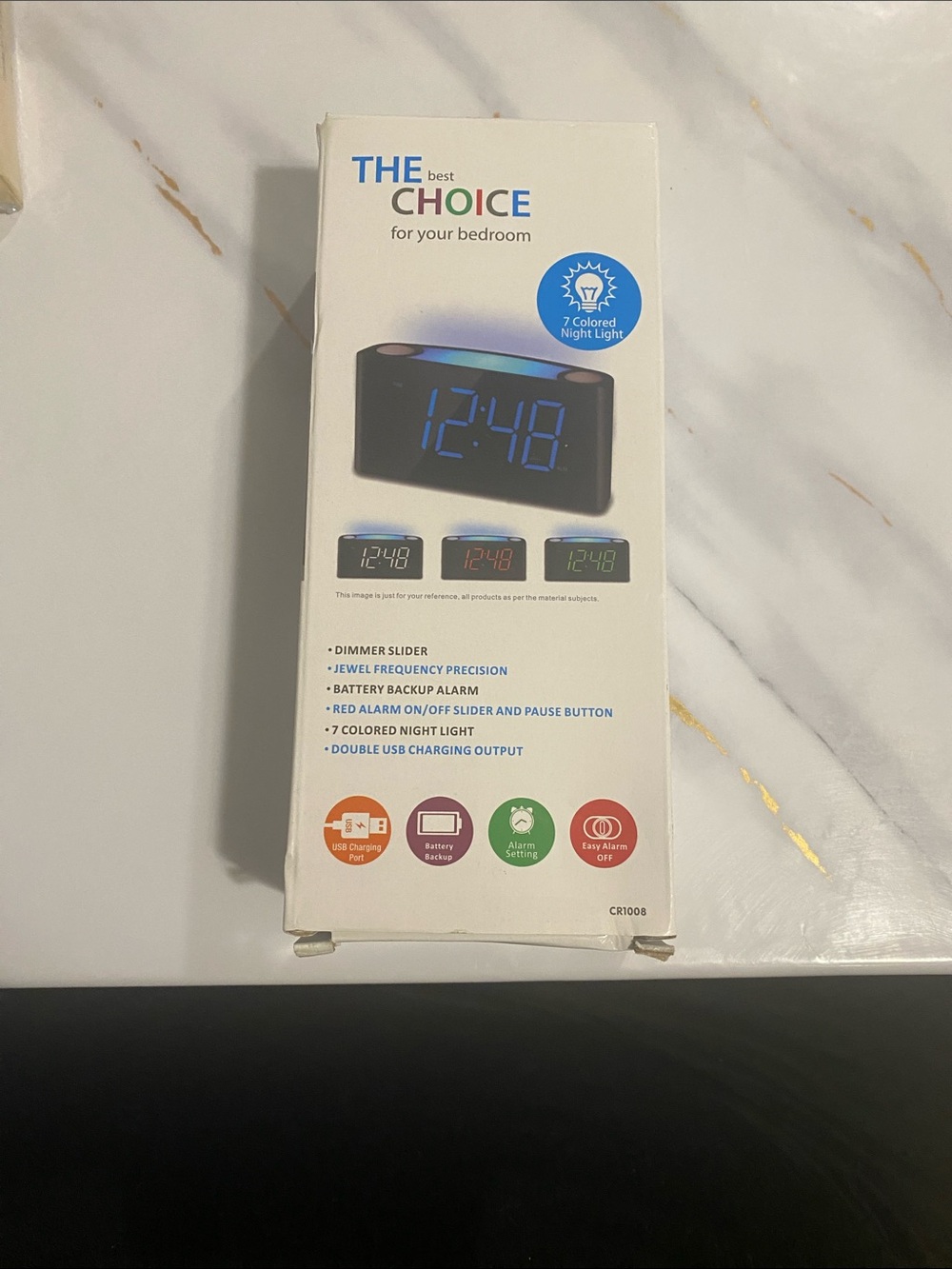 Digital Alarm Clock with 7-Color Night Light - Black
